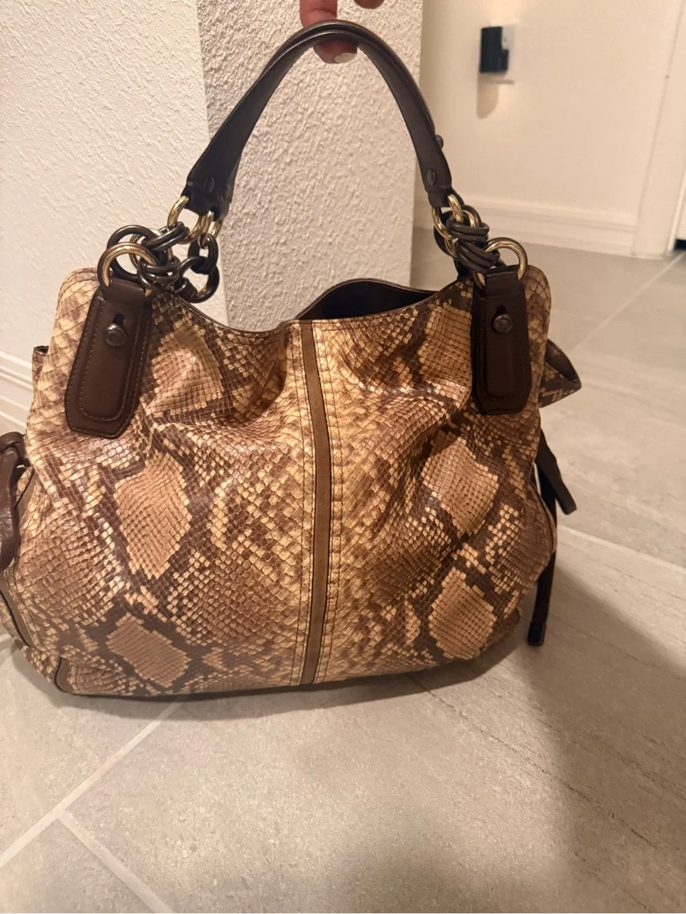Coach Brown Python-Print Shoulder Bag - Picture 5 of 6